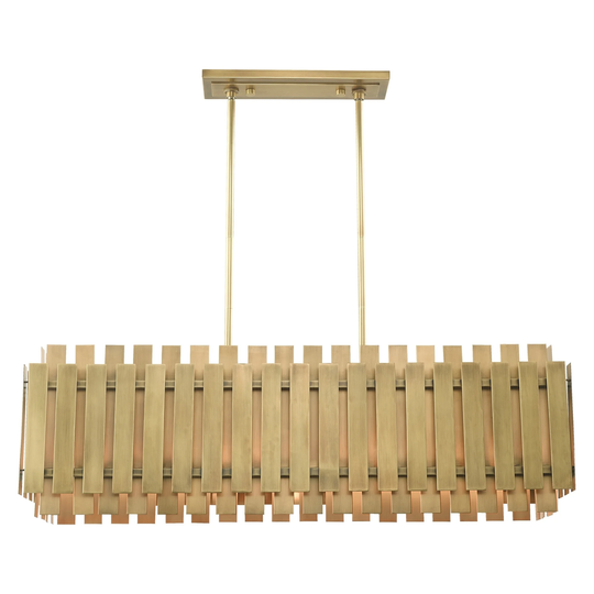 Livex Lighting Greenwich 5-Light Natural Brass Linear Chandelier - 42"L x 12"W x 19"-49"Adj. H
