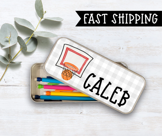 Personalized Pencil Box, Basketball Snack Back To School, Craft Supply Holder, Kids Tin Box