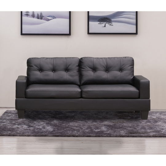 Titanic Furniture Betty Track Arm Sofa with Button Tufted PVC, Black - 35" H x 72" W x 32" D