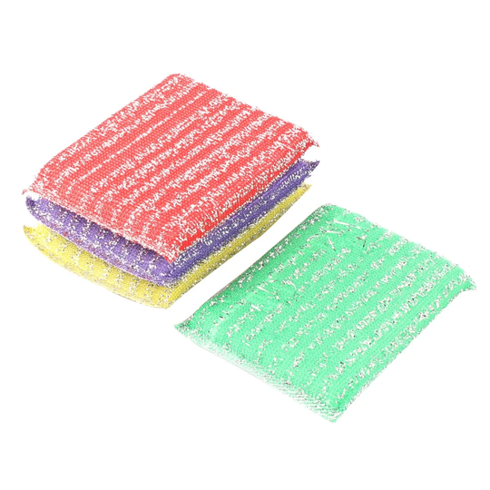 Sponge Rectangle Shape Dishing Cleaning Tool Scrubber Pad Assorted Color 4 Pcs - Assorted Color
