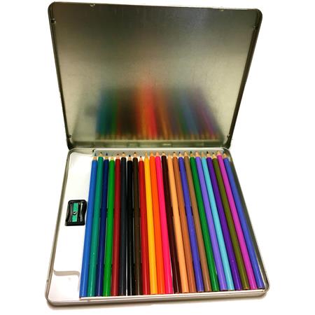 BULK Carton 24 Count Coloring Pencil ArtistSetIn Decorative TinWith Sharpener- Minimum Order 1 Case Of 24