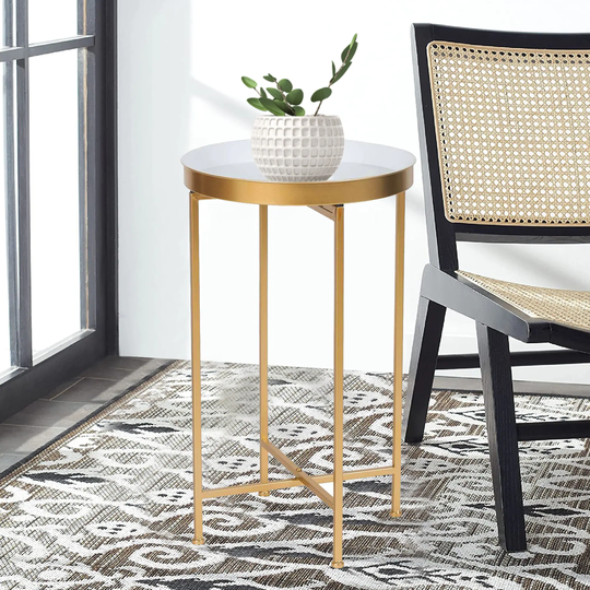Adeco Round End Table Gold Metal Side Nightstand Accent Coffee Tables - 15""(D)x 15""(W)x 25.7""(H)