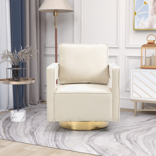 Modern Swivel Accent Open Back Chair With Gold Stainless Steel Base