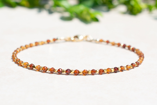 Multicolor Natural Orange Hessonite Garnet Bracelet, January Birthstone, Super Skinny Stacking Beaded Custom Size, Gift For Her