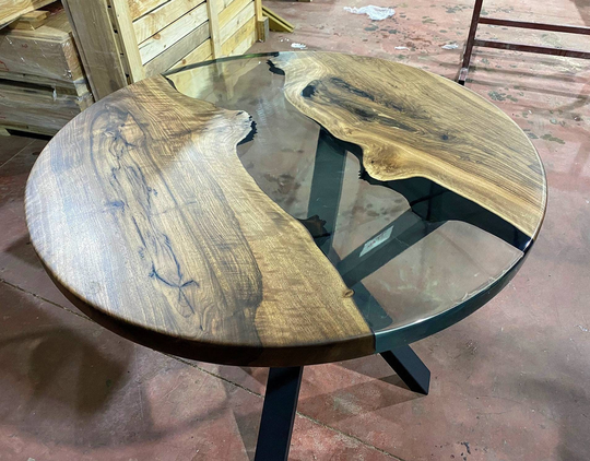 Round Epoxy Table, Clear Resin Walnut Coffee Side Center River