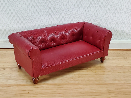 Dollhouse Sofa Couch Chesterfield Burgundy Faux Leather 112 Scale Miniature Furniture