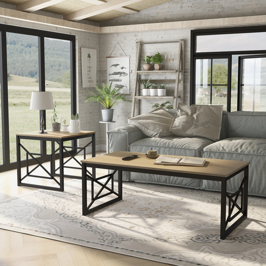Furniture of America Transitional 2-Piece Coffee Table Set