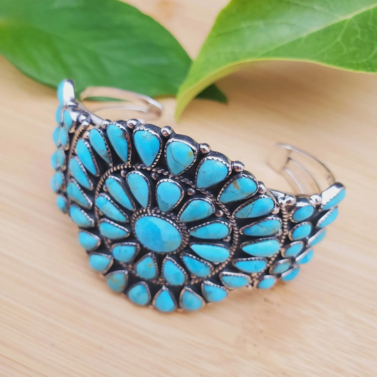 925Forher Cluster Turquoise Cuff Bracelet | Big Sterling Silver Dainty