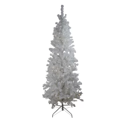 6.5' Pre-Lit Pencil White Winston Pine Artificial Christmas Tree - Warm White LED Lights