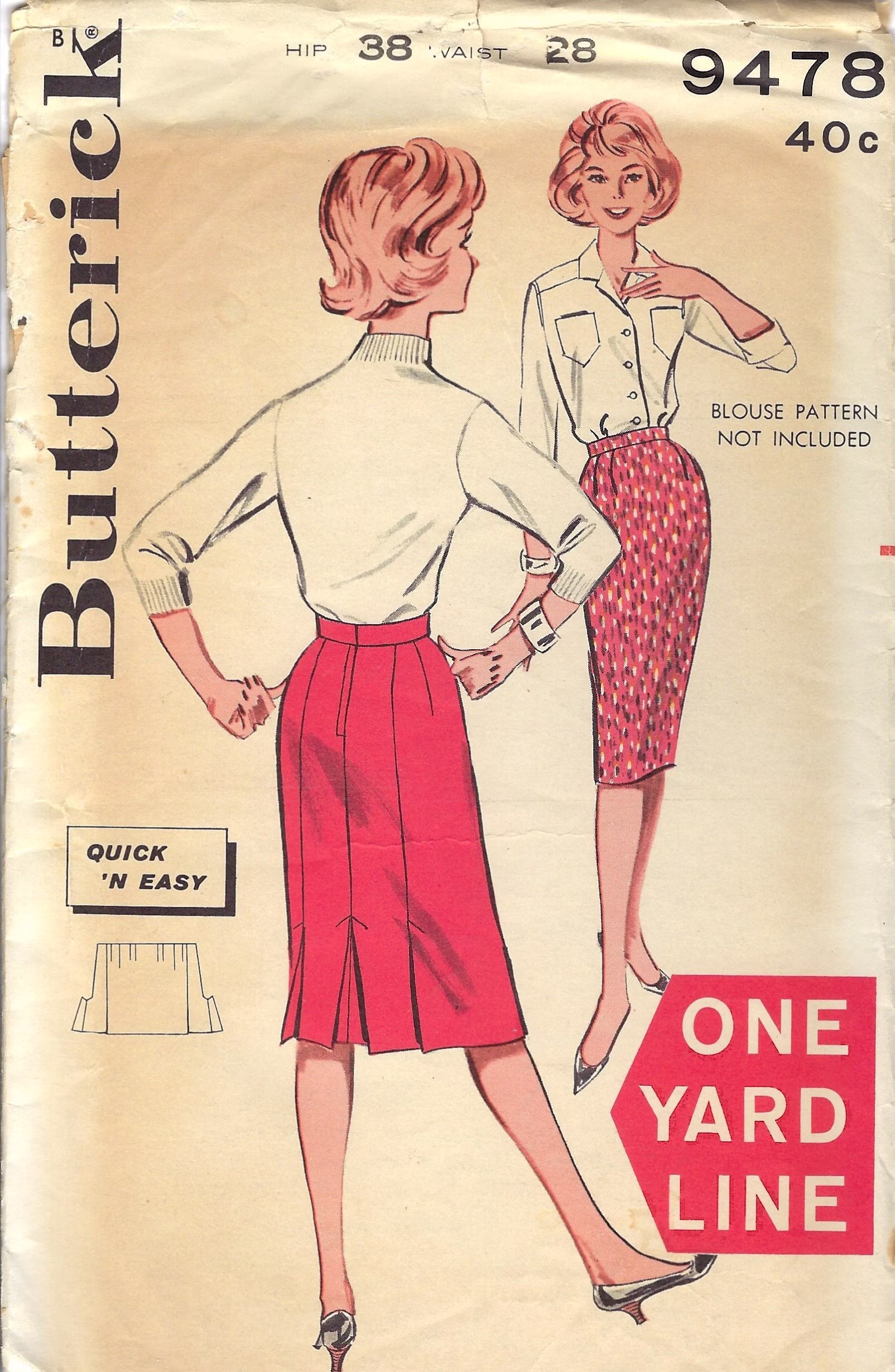 1960's Butterick 9478 Pencil Skirt Pattern Waist 28, Uncut