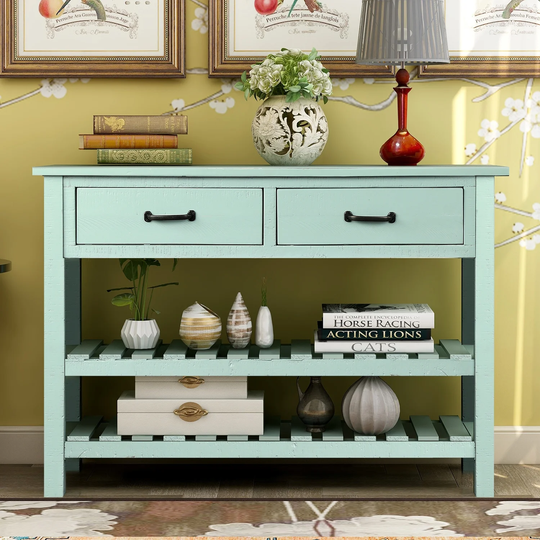 Console Table Sofa Table with Drawers and 2 Tiers Shelves