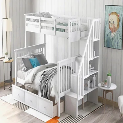 Doristene Stairway Twin-Over-Full Bunk Bed With Drawer, Storage And Guard Rail For Bedroom, Dorm, For Adults