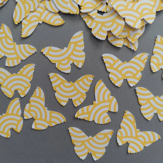 Yellow Scales Geometric Butterfly Confetti 50Ct, Shabby Chic Garden Party Decor, Bridal Tea Fairy No211