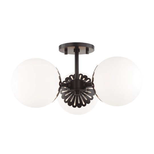 Mitzi by Hudson Valley Paige 3-light Old Bronze Semi Flush, Opal Glossy Glass