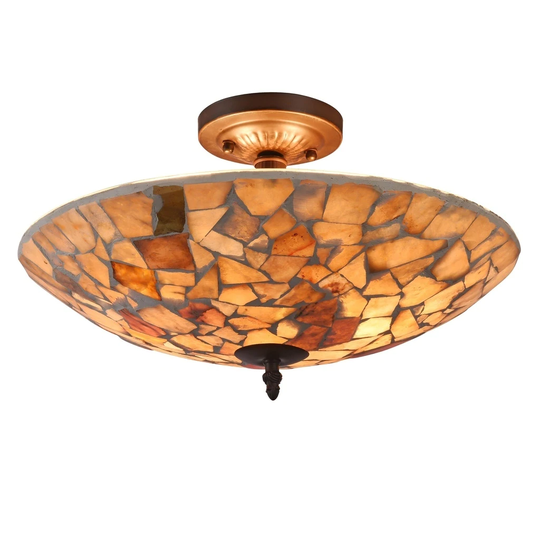 2-light Dark Bronze/Stained Glass Semi-Flush Mount