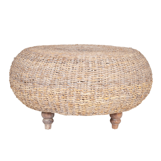 Whitewashed Abaca Round Coffee Table Ottoman