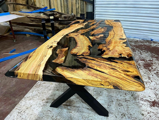 Custom Order Special Olive Wood Smokey Gray Brown Epoxy Table-Live Edge-River Table - Dining Coffee Kitchen Table-%100 Handmade