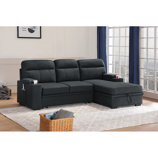 Kaden Fabric Sleeper Sectional Sofa with Storage Chaise and Arms