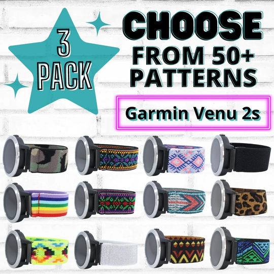 3 Pack - Elastic Watch Bands For Garmin Venu 2S with 18mm Adapters Choose Your Patterns 50+ Color Options Bundle Discount Sale