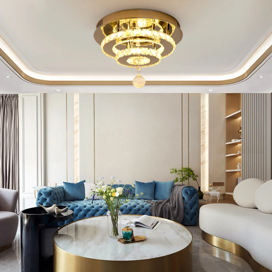 Modern Crystal Ceiling Light LED Flush Mount Chandelier Lamp Fixture - 11.2x7.5" (Dia x H)
