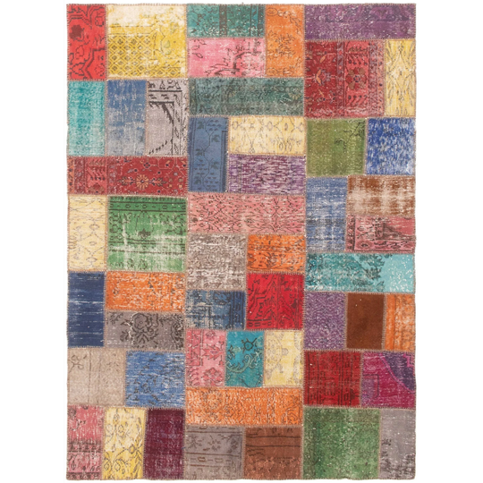 Hand-knotted Color Patchwork Multi Color Wool Rug - 6'0" x 8'2"