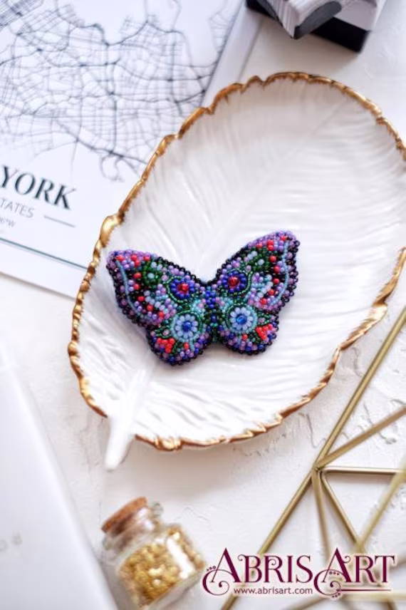 Diy Bead Brooch Kit "Butterfly" Embroidery Size 1.6"x2.7" | 4×7 Сm, Gift
