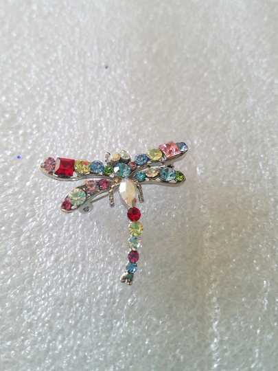 Vintage Colorful Dragonfly Brooch, Silver Tone Base Metal, Critter Jewelry, Figurative Insect Gift For Her, Collective Pin