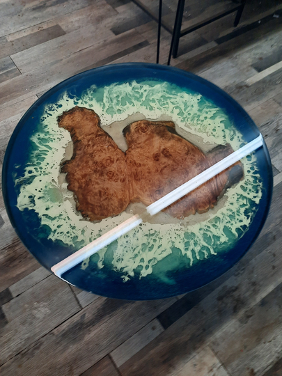 Round Ocean Table/Bench Epoxy Coffee ... Beautiful Handmade USA 3D Free Shipping ..best Prices