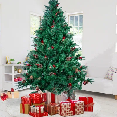 6Ft Artificial Green Christmas Tree With Pine Cone And Red Fruit