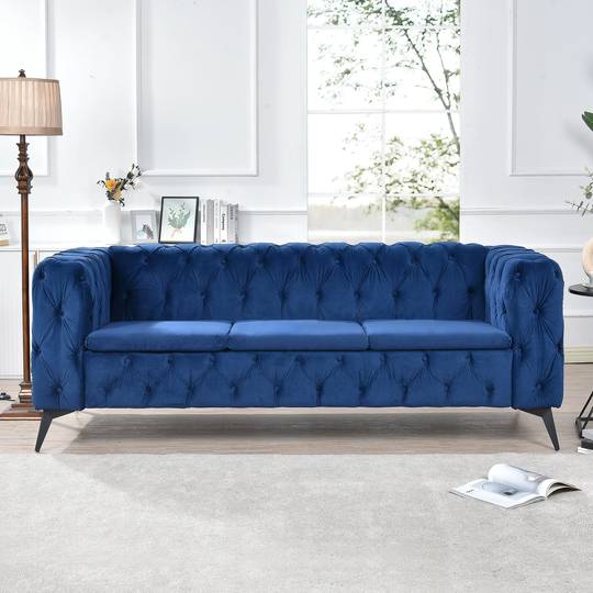 82.5 Inch Removable Cushion 3 Seater Sofa Living Room Square Arm Sofa with Metal Feet