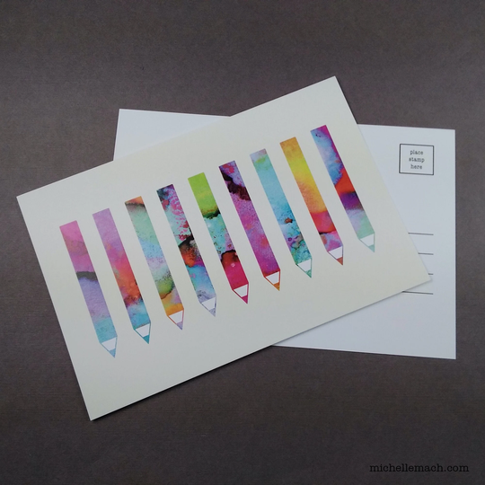 Art Postcards With Colorful Pencils For Writers, Artists - Set Of 10