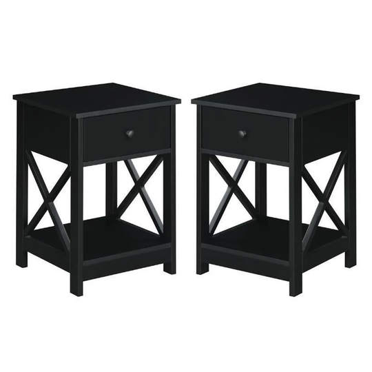 Furniture One-Drawer End Table in Black Wood Finish - Set of 2 - 54 x 84
