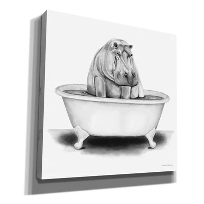 Hippo in Tub by Rachel Nieman - Wrapped Canvas Drawing Print