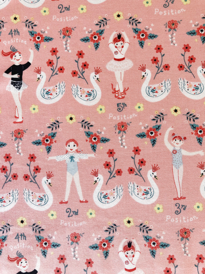 Ballerina Girl & Swan Pink Floral Quilting Cotton Fabric By 1/2 Yard Or Fat Quarter, Pink Dress Girls Gardening