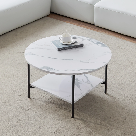 Modern Round Coffee Table with Storage Shelf