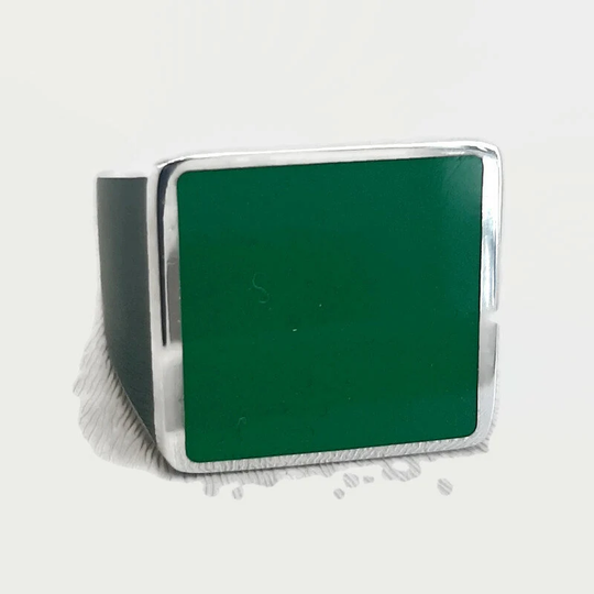 Fancy Color Ring, Square Woman Solid Silver Green Olive Colored Enamel Fancy Ring