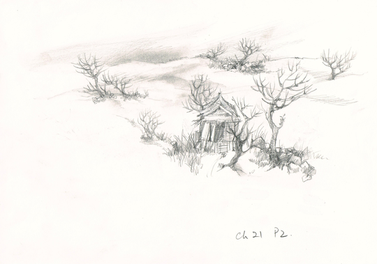 Vintage Original 1980S Small A4 Pencil Drawing Moody Landscape By Illustrator Salim Patel