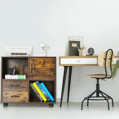 Mobile Filing Cabinet With Horizontal Printer Stand And Storage Rack