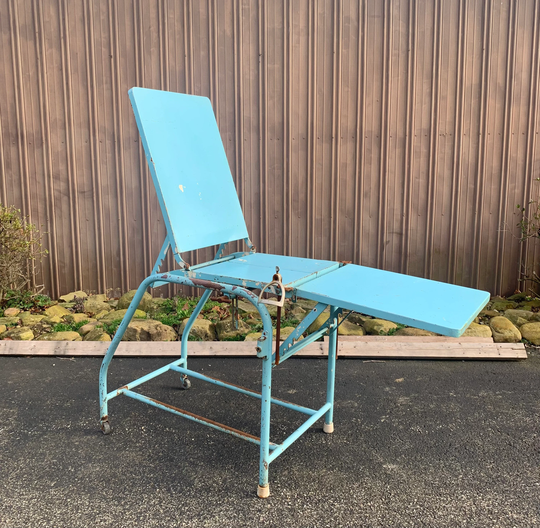 Antique 1900S Metal Exam Table Hospital Bed, Vintage Industrial Medical Decor Photo Prop
