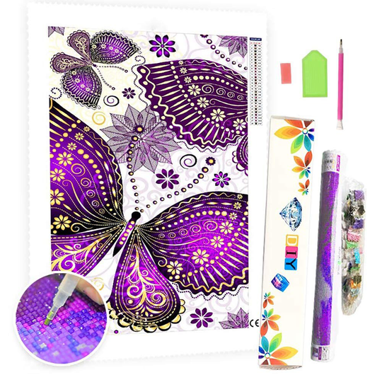 5D Diy Square Round Diamond Painting Kit Full Drill-Purple Butterfly-Diy By Number Rhinestone Pasted For Home Wall Decor