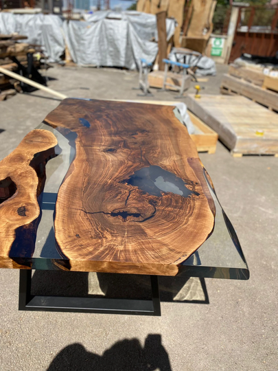 Handmade Epoxy Table, Clear Custom 84" X 42" Walnut River Order For Jonathan F2