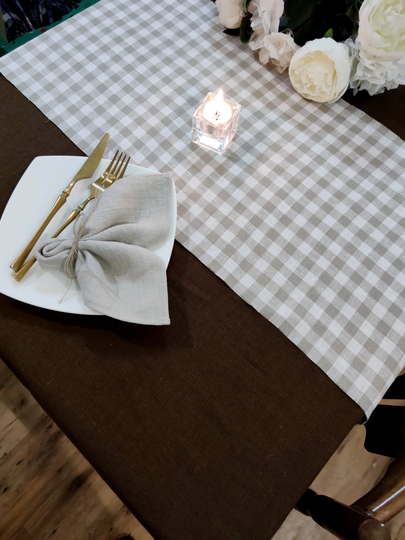 Checkered Linen Table Runner, Linen Topper, Striped Tablecloth