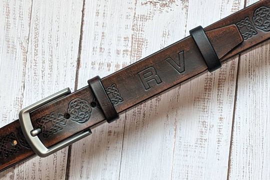 Anniversary Gift, Personalized Belt, Celtic Belt, Mans Belt, Leather Belt, Custom Leather Belt, Brown Mans Belt