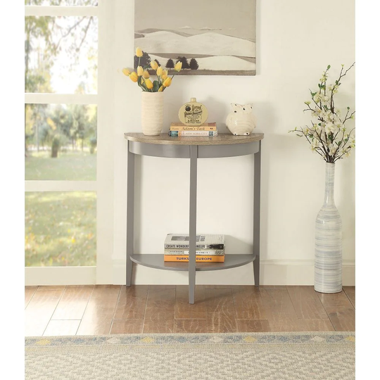 Semi-Circle Console Table Wood End Table with Shelf