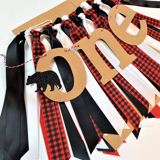Wild One Lumberjack Bear High Chair Banner. Baby Boy First Birthday Smash Cake Photo Prop. 1st Backdrop