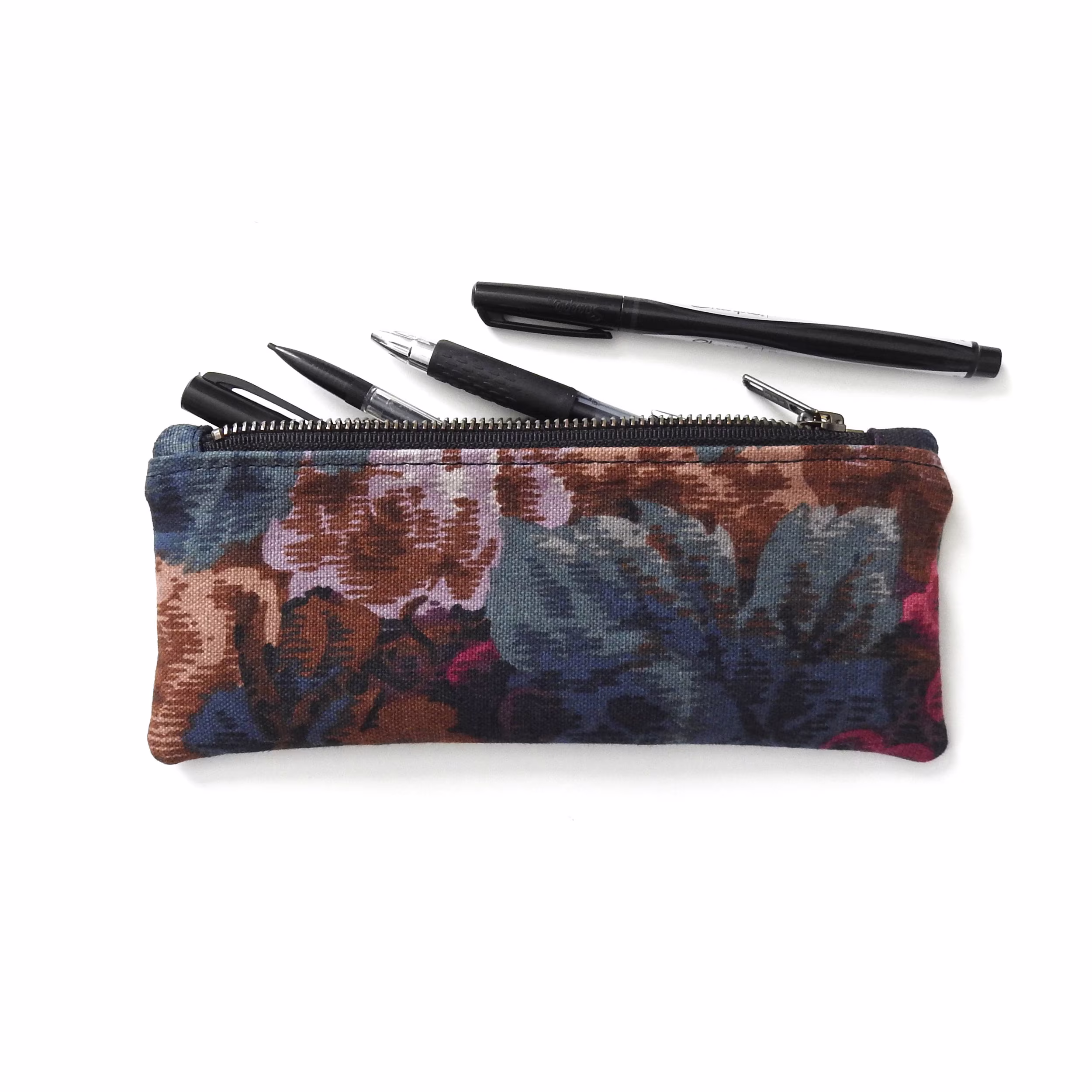 Canvas Pencil Case, Zipper Pouch, Abstract Botanical Vintage Fabric