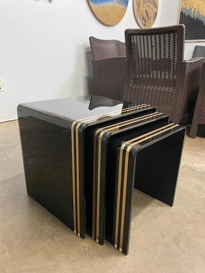 Set Of 3 Coffee Table/Side End U Shape Acrylic Accent Tables/ Handmade Medium