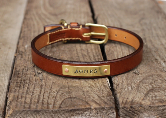 Leather Dog Collar With Nameplate - Personalized Id Tag For Mj Lessard