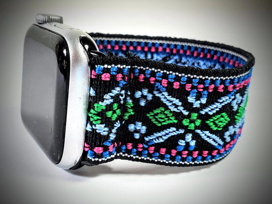 Boho Blue Woven Elastic Watch Band For Apple -38mm 40mm 41mm 42mm 44mm 45mm ; All Series | Models 1 - 8 & Se