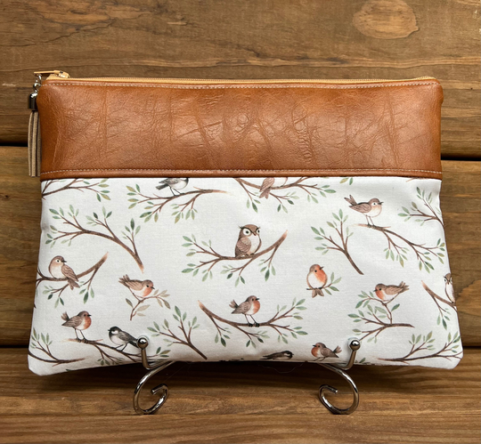 Little Fawn Birds Makeup Bag | Zipper Pouch |Vegan Leather Cosmetic Bridesmaid Gift Pencil Case